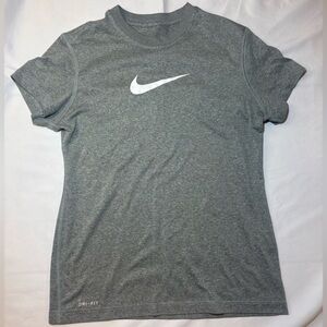 Nike Dri-FIT Kids Girl Medium Heather Gray Tee with White Nike Logo